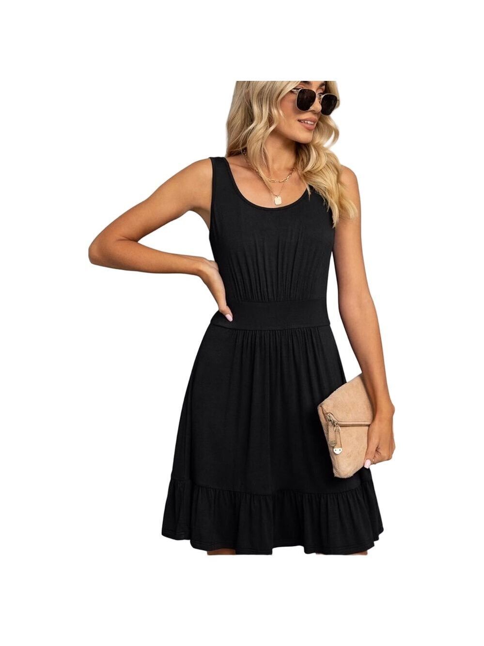 Chic Black Sleeveless Sundress Lilbetter Plus Size Flowy Summer Casual Elegant